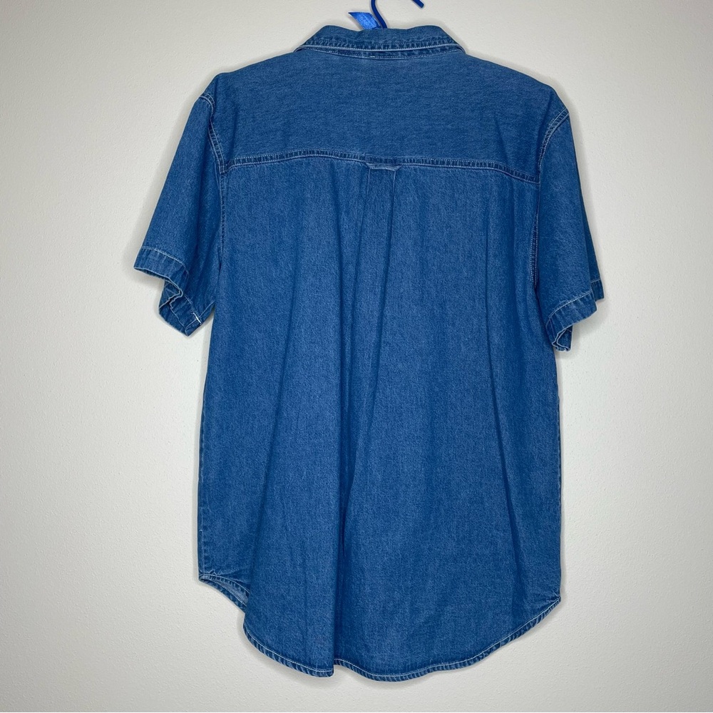 Vintage Lightweight Denim Embroidered Short Sleeve Button Down Shirt - Picture 2 of 5